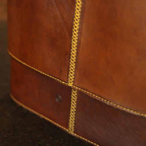 leather field bar, yellow stitching, handcrafted, initials, leather products