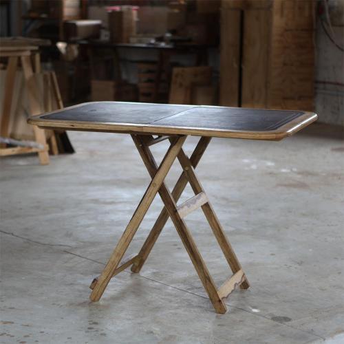 Table, folding table, wood, leather