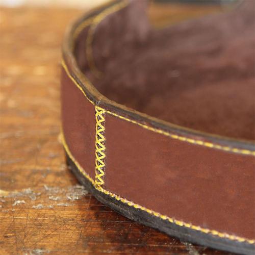 yellow stitching, round tray, leather