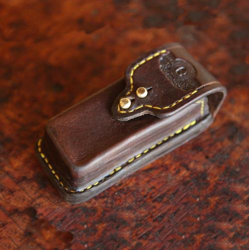 Multi-tool leather pouch, quick detachable, handcrafted leather product, brass studs, yellow stitching