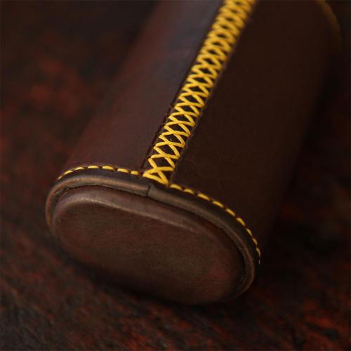 The Ladysmith Spectacle Case, cross-stitching, yellow stitching, leather product, handcrafted, leather merchant, leather merchants