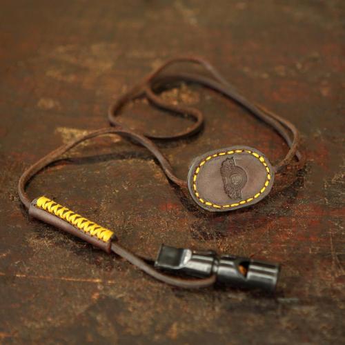 The Pretoriuskop Lanyard Pouch & Whistle, yello stitching, whistle, logo, leather products, handcrafted, lanyard